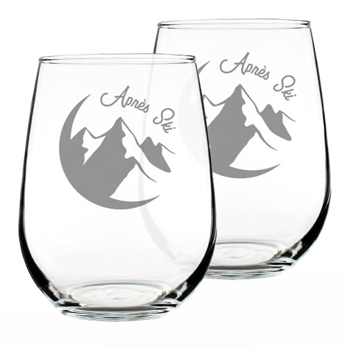 Apres Ski Stemless Wine Glasses Set of 2, 17 oz