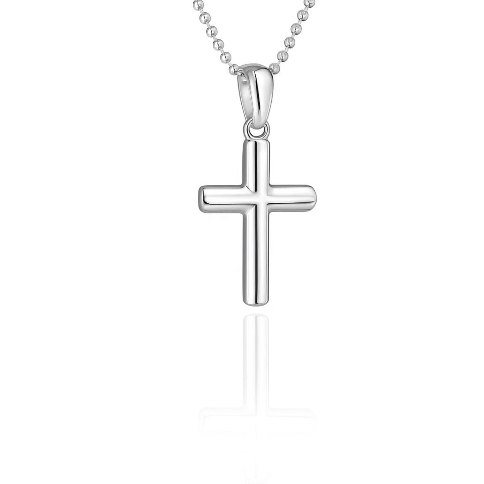 fish Cadena de plata de ley 925 para niños, colgante de cruz, longitud ajustable, estuche para regalo para niños pequeños