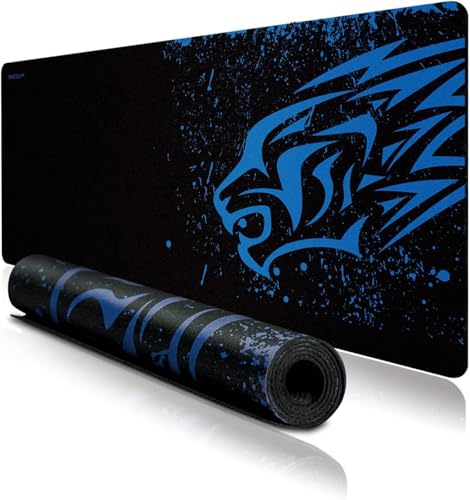 Image of Blue Leopard Gaming Mouse Pad 700 x 300 x 2 mm, Large Desk Mat with Non-Slip Rubber Base & Stitched Edges, Smooth Fabric Surface for PC, Laptop, Keyboard & Mouse(1-pcs)
