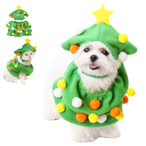 クリスマス 犬服 猫服 クリスマスツリー コスチューム コスプレ 帽子 マント ペット服 変装 被り物 衣装 お祝い 可愛い 写真 映える 仮装 コート ギフト ペットグッズ KM506G (フリーサイズ, グリーン)