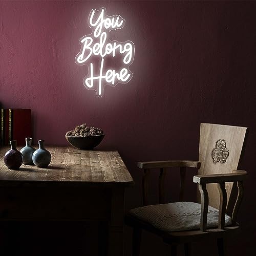 Image of Allball You Belong Here Neon Signs for Wall Decor, Motivational Neon Sign Inspirational Quote Neon Light LED Classroom Decor, for Bedroom Salon Bar Home Wall Decor Classroom Decor Party(16.1 *10.6In)
