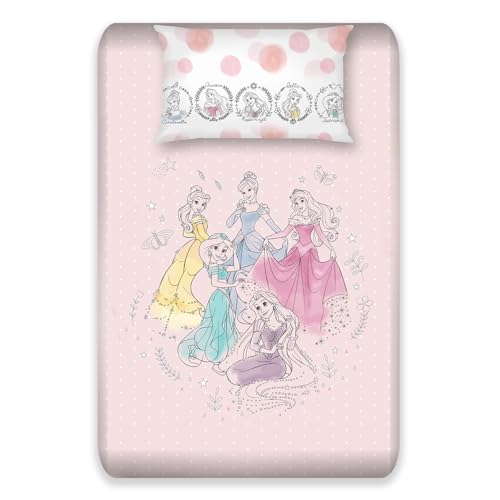 Image of Sassoon Disney Princess (Pink) Digital Printed, Cotton Single Bedsheet, 300 TC, 1 Pillow Cover, Fade Resistant, Bedsheet for Kid's Bedroom, (1.50m X 2.35m)
