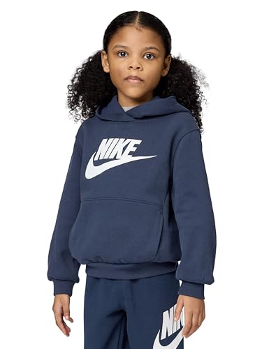 Nike Big Kids' Sportswear Club Fleece Hoodie, Midnight Navy/White, 5