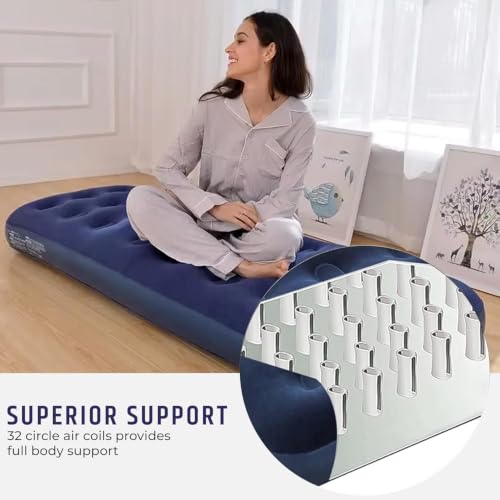 Image of Robustt 32 Holes Twin Size Air Bed with Air Pump | Quick Inflatable - Blow Up Mattress Air Bed Portable Waterproof Air Mattress for Hiking, Travel, Outdoor and Home