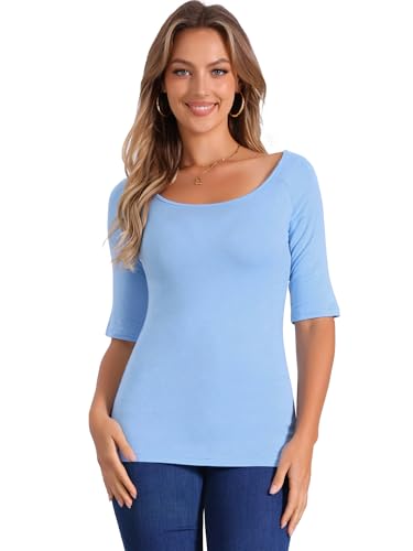 T-shirt doux col rond Allegra K bleu ciel taille M anti-irritation