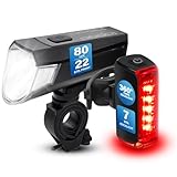 Fischer Twin Fahrradlicht Set, 360° Bodenbeleuchtung, LED Fahrradlampe 80 Lux, Akku aufladbar mit USB C, vorne und hinten werkzeuglos montierbar