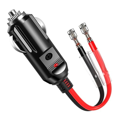 12V Car Cigarette Lighter Male Plug to Bullet Female Terminal Adapter with LED Indicator and 15A Fuse Protection for Auto DC 12V/24V Devices