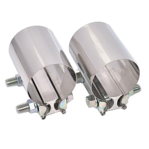 Elifecenter ID 2 Band Exhaust Clamps 2 inch Exhaust Lap Joint Butt Clamps T304 Stainless Steel Band Clamp w/10.8 High Grade Bolts(2 Pieces)