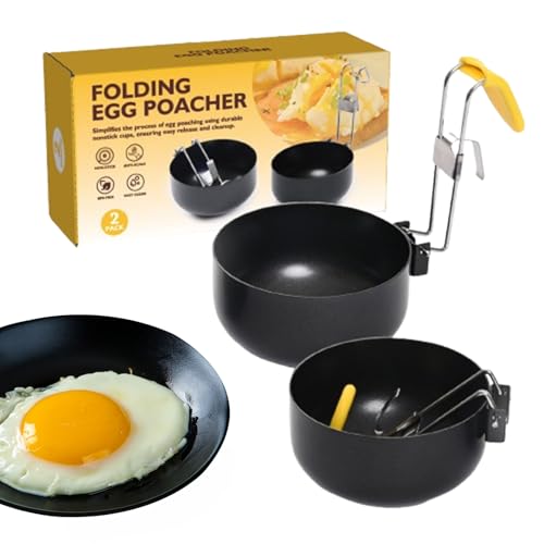 Olla Escurrir Huevos | Molde Antiadherente Huevos Revueltos - Set Poacher Redondo Antiquemaduras Capacidad Grande con Mango Plegable, Tapa Silicona para Desayuno Pancake Sandwich Cocina