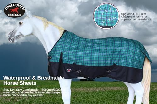 Image of Challenger 1200D Turnout Waterproof Rain Light-Weight Sheet Plaid Horse Blanket 3EE09G