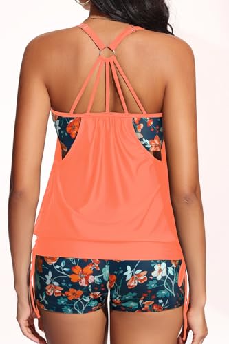 Image of Holipick Blouson Tankini Swimsuits for Women - Two Piece Tummy Control Bathing Suit with Shorts Modest Swimwear