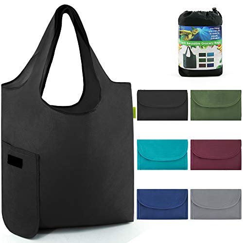 Reusable-Grocery-Shopping-Bags-Foldable With Magic Tape 6 Pack Large 50LBS Easy Fold Reusable Groceries Tote