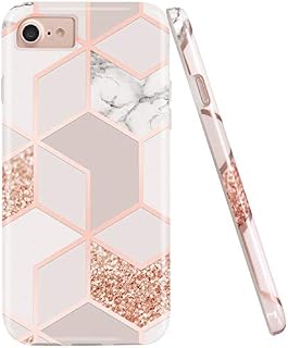 JAHOLAN Stylish Shiny Rose Gold Marble Design Clear Bumper Glossy TPU Soft Rubber
