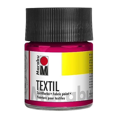 Marabu 17160005031 - Vernice Tessile per Tessuti Leggeri, Rosso Ciliegia 50 ml, Inchiostro a Base d'Acqua, Lavabile Fino a 60°C, Fissaggio mediante Stiratura o Forno