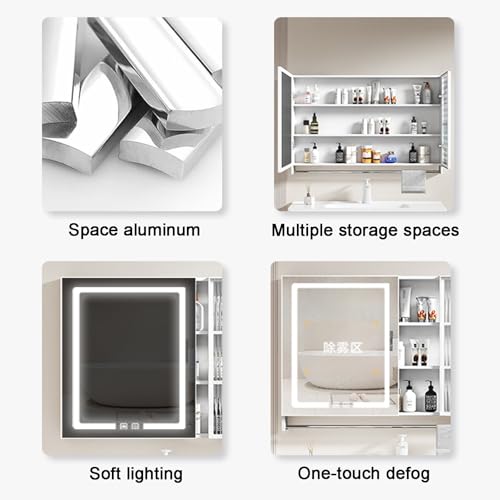 Armadietto da bagno moderno con specchio a LED con contenitore, specchio da parete per risparmiare spazio ed elegante arredamento