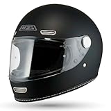 NZI Casco de Moto Integral Vintage Clásico Negro Mate | Unisex Hombre y Mujer (M)
