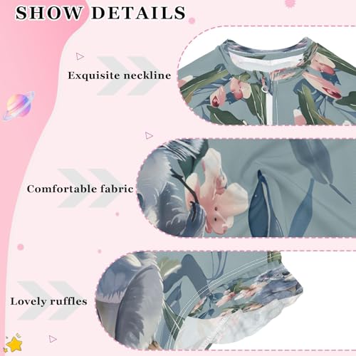 Toddler Girl Long Sleeve Ruffle Swimsuit One Piece Zipper Rash Guard Bathing Suit with UPF 50+ Little Koala4