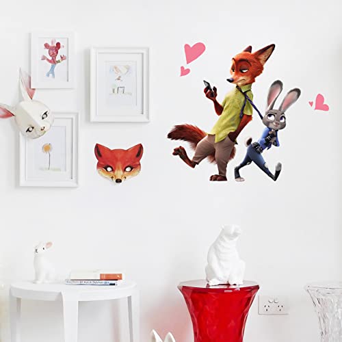 Cute Zoo Movie Wall Decals Peel And Stick Comic Wall Stickers Kids Room Decor Fox And Rabbit Stickers For Boys Girls Bedroom Nursery Wall Art Decor #TOP3