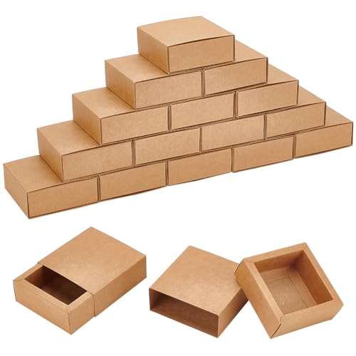 BENECREAT 20 Packung Braune Kraftpapier-Schubladenboxen, 8.3x8.3x3.2cm Quadratische Kraftpapierbox Für Hochzeitsgeschenke, Schmuckverpackung