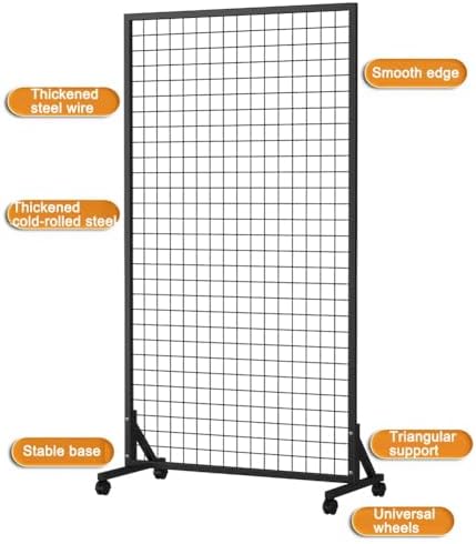 Freestanding Wire Grid Wall Panel Tower - Mobile Display Rack with 4 Wheels & 20 Hooks, Adjustable Gridwall for Retail, Home, Trade Shows & Office (White 60x40x120 cm, Black 80x40x120 cm)
