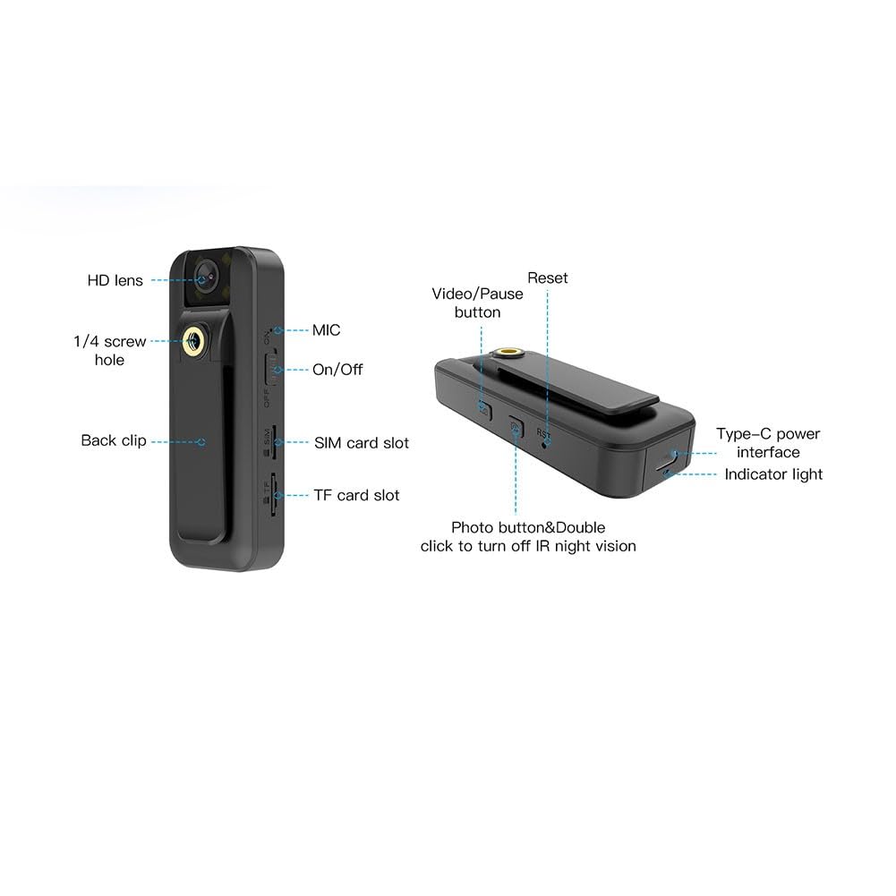 4G für Körperkamera, 4K HD Nachtsicht, 180° Flip-Objektiv, 115° Weitwinkel, Bewegungserkennung, Fernüberwachung per App, 1500 mAh tragbarer Recorder für Auto-Sicherheit