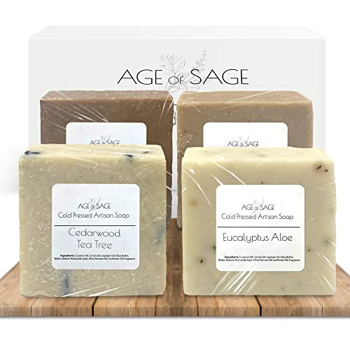 All Natural Mens Soap Bar - Bath Body Soap Gift Sets for Men - Handmade Organic Bar Soap Box - Exfoliating Natural Man Soap for Men - Moisturizing Scented Bath Soap Bars by Age of Sage (4 Pack)