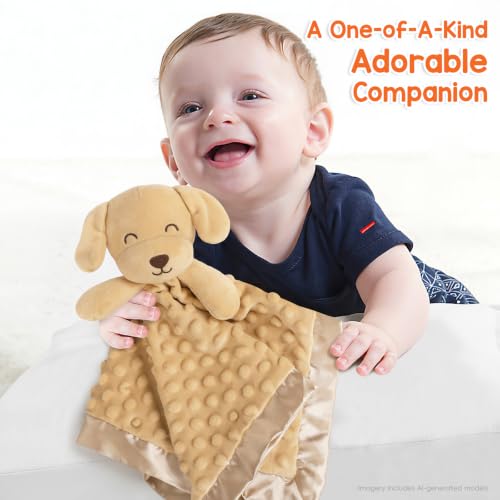 Image of Baby Dog Security Blanket, Soft Puppy Lovey Toy Blanket for Boys and Girls, Snuggle Toy Lovie Newborn Gift, Unisex Stuffed Animals Brown 16 Inch