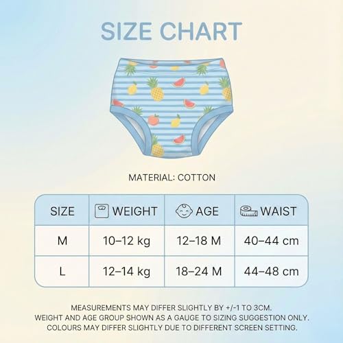 Image of Bembika Baby Training Pant Soft Cotton Reusable Potty Training Pants For Kids Leak-Resistant, Padded Underwear For Babies To Support Diaper Free Transition (L Size For 18-24 Months Pack Of 3)