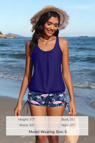 Image of Yonique Blouson Tankini Swimsuits for Women 2 Piece Bathing Suits Tops with Boyshorts Modest Loose Fit Swimwear