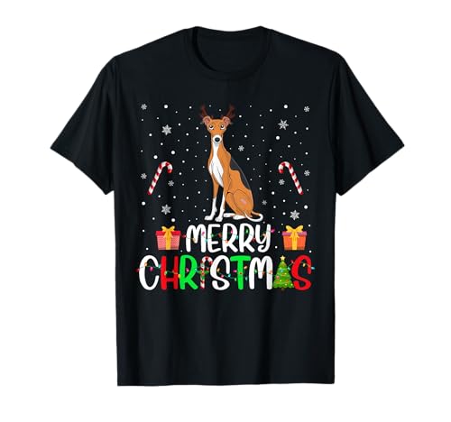 Merry Christmas Lights Whippet Dog Reindeer Hat Xmas PJs T-Shirt