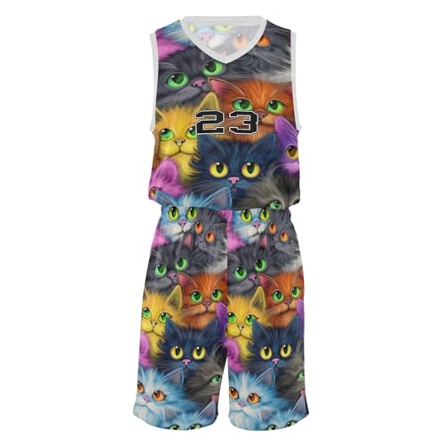 FLildon Cute Cats Boys Basketball Jersey Set Tank Top Shorts Tracksuit Sport Training Suit for Kids, S