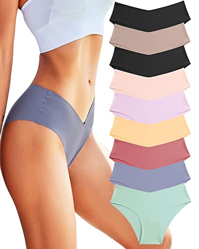 FINETOO Lot de 9 slips sans couture pour femme - Doux et stretch - Invisible - Sous-vêtements sexy - Sans couture - Pour femme - Motif hipster - Taille XS - L, B 9er, S Cover