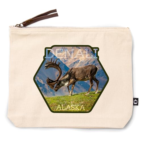 Lantern Press Denali National Park, Alaska, Caribou Bull, 100% Cotton Zipper Pouch, Travel Accessory, Go Bag