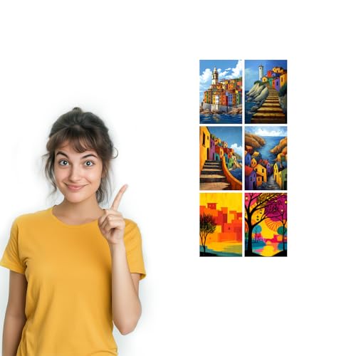 Image of SiddArtify Colorful Coastal Town Wall Art Prints Set - Modern Cityscape Poster Decor for Living Room Bedroom Office - Set of 2-4x6 Inch - Board (Pack of 6) - Sticker (Pack of 6)