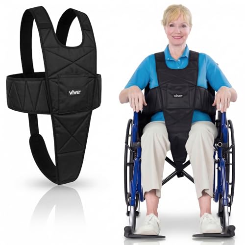 Vive Wheelchair Seatbelt - Wheelchair Harness for Adults Anti-Slip Safety Belt with Adjustable Straps Medical Restraints for Elderly People Torso Support (Black)