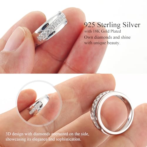 Moissanite Wedding Rings for Women,925 Sterling Silver Plated 18K White Gold,D Color VVS1 Moissanite Half Eternity Promise Rings for Her Gift2