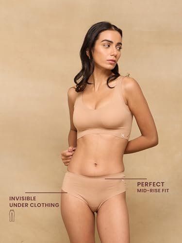 Image of Krvvy Women Seamless Mid-Rise Thong Underwear- Ultrasoft, Breathable, Lightweight & Invisible Underwear with 100% Cotton Gusset Panty