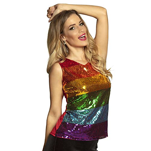 Boland - Pailletten-Top Regenbogen, für Damen, Glitzertop, Disco Queen,...
