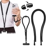 [Lamiishop] スマホストラップ 【3in1 手首＆首掛け＆肩掛け】 携帯ストラップ ストラップホルダー付き 360°回転可 ネックストラップ ハンドストラップ 首掛けストラップ 7mm太さナイロンロープ スマホ 落下防止 スマホ スリ対策 鍵/携帯/財布 紛失防止 ブラック