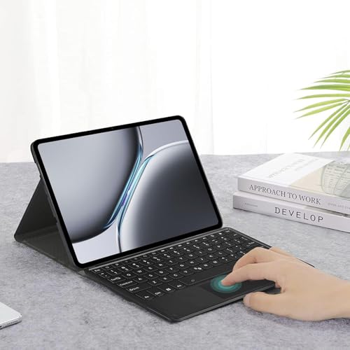 Image of HOM Tri Fold 7-Colour Backlight Detachable Wireless Bluetooth Keyboard with Trackpad /Touchpad & Tablet Cover Case for OnePlus Pad 2 12.1 inch Tablet - Black
