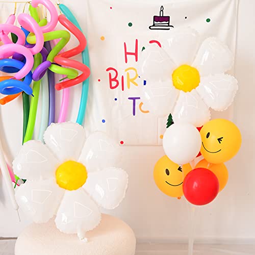 6 Pcs Daisy Foil Balloons Huge White Flower Aluminum Mylar Helium Large Party Balloons For Holiday Festival Carnival Baby Shower Wedding Hawaiian Luau Tropical Summer Birthday Party Supplies Favors #TOP2