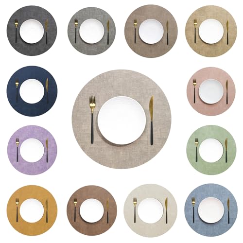 Sets de table en cuir synthétique ronds 33cm imperméables gris argenté