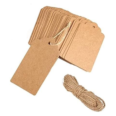 Gift Tags, 100 PCS Kraft Tags for Christmas, Wedding (7 x 4cm) Brown DIY Rectangle Craft Hang Tags with 30m Natural Jute by J-Kare (Brown) Cover