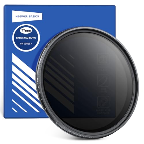 NEEWER BASICS 77mm Variable ND Filter, ND2-400 1-9 Stops Light Reduction Rotatable Variable Neutral Density Filter with Anti Fingerprint Coating, Slim Frame for Camera Lens