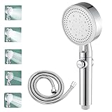 Wassersparender Duschkopf mit 5 Modi-Funktion,Duschbrause mit 1.5M Schlauch,9 cm Handbrause mit Wasserstop,Hochdruck Regendusche Sparduschkopf für Badewanne, Dusche