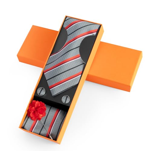 Image of joy alice Ties Set Men Mixed Color Necktie Handkerchief Cufflinks Brooch 3.15 Formal