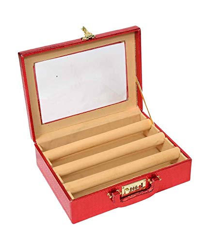 Image of Kuber Industries Wooden 1 Piece Three Rod Bangle Storage Box with Lock System (Maroon) -CTKTC38893