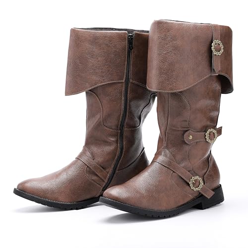 Best Boots to Wear with Kilt: Top Picks & Style Guide 12 ZREVSB Men's Renaissance Boots Viking Pirate Costume Leather Boots Halloween Shoes Faire Cosplay Shoes(12-12.5, Brown)