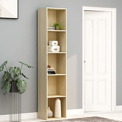 homiuse Estantería de madera para oficina, color gris hormigón, 40 x 30 x 189 cm, estantería para libros, estantería de pared, estantería de almacenamiento, estantería de pared, estantería de