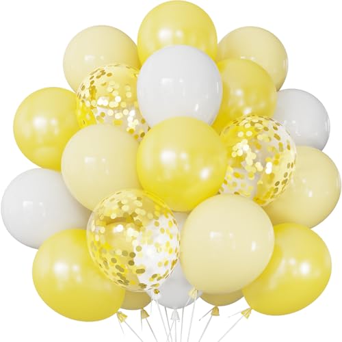 Ballons jaunes et blancs pastel 30cm avec paillettes dorées de baby shower